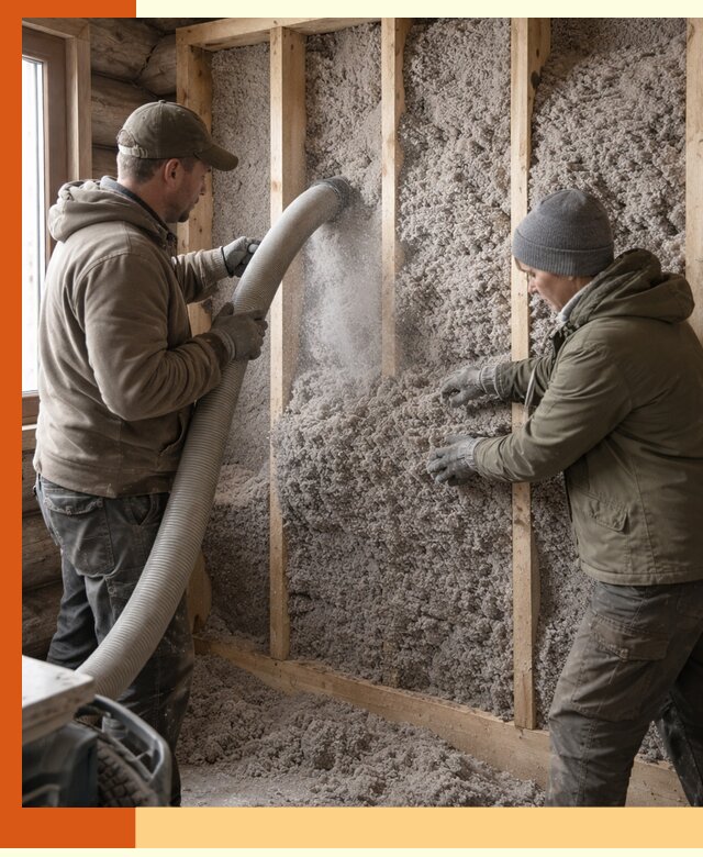 Утепление бревенчатого дома эковатой в Норильске