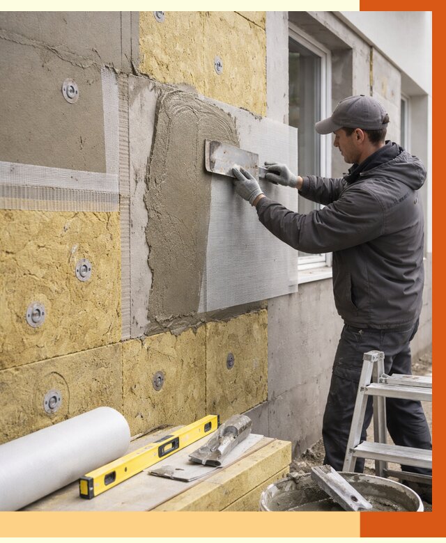 Утепление фасада под штукатурку в Норильске от 4362 руб/м2 — монтаж пенопластом и минватой | ТепломастерНрл