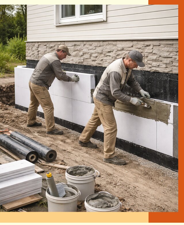 Утепление фундамента снаружи в Норильске от 4362 руб. за м² | ТепломастерНрл