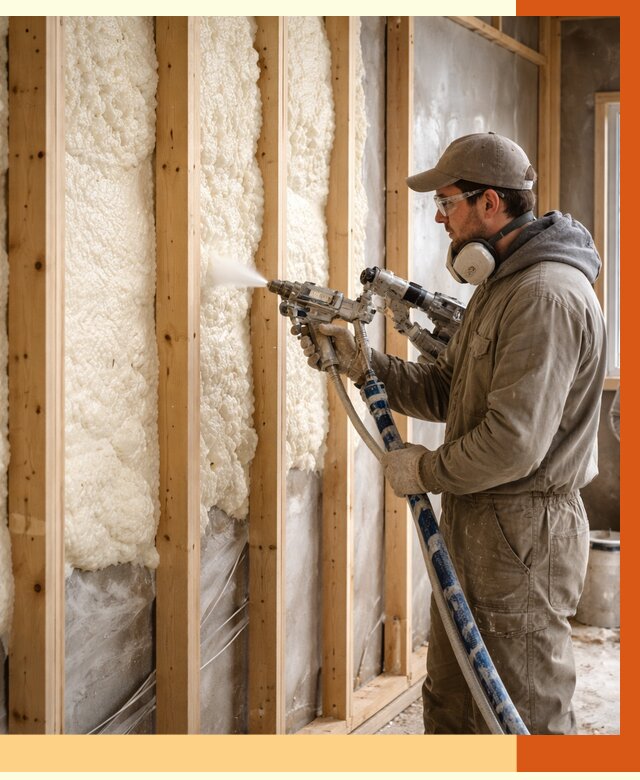 Утепление каркасной стены ППУ в Норильске от 4414 руб./м2 под ключ | ТепломастерНрл